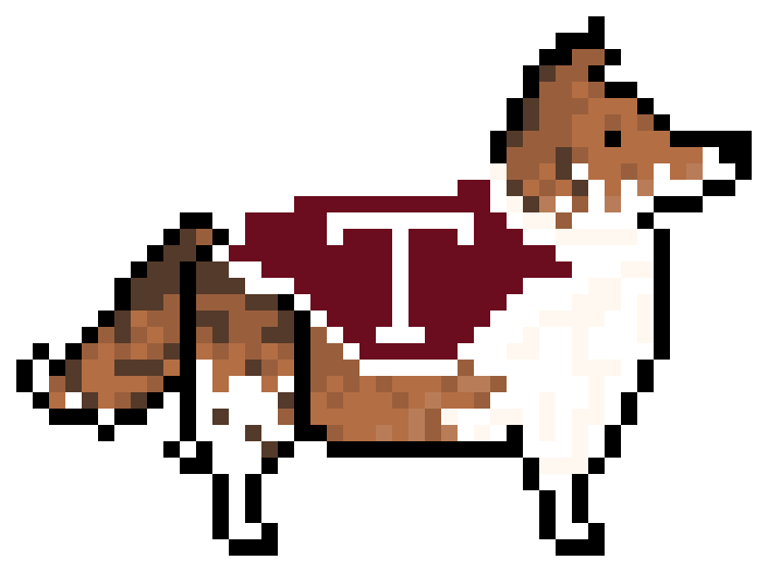 A pixel image of Reville, the mascot of Texas A&M.